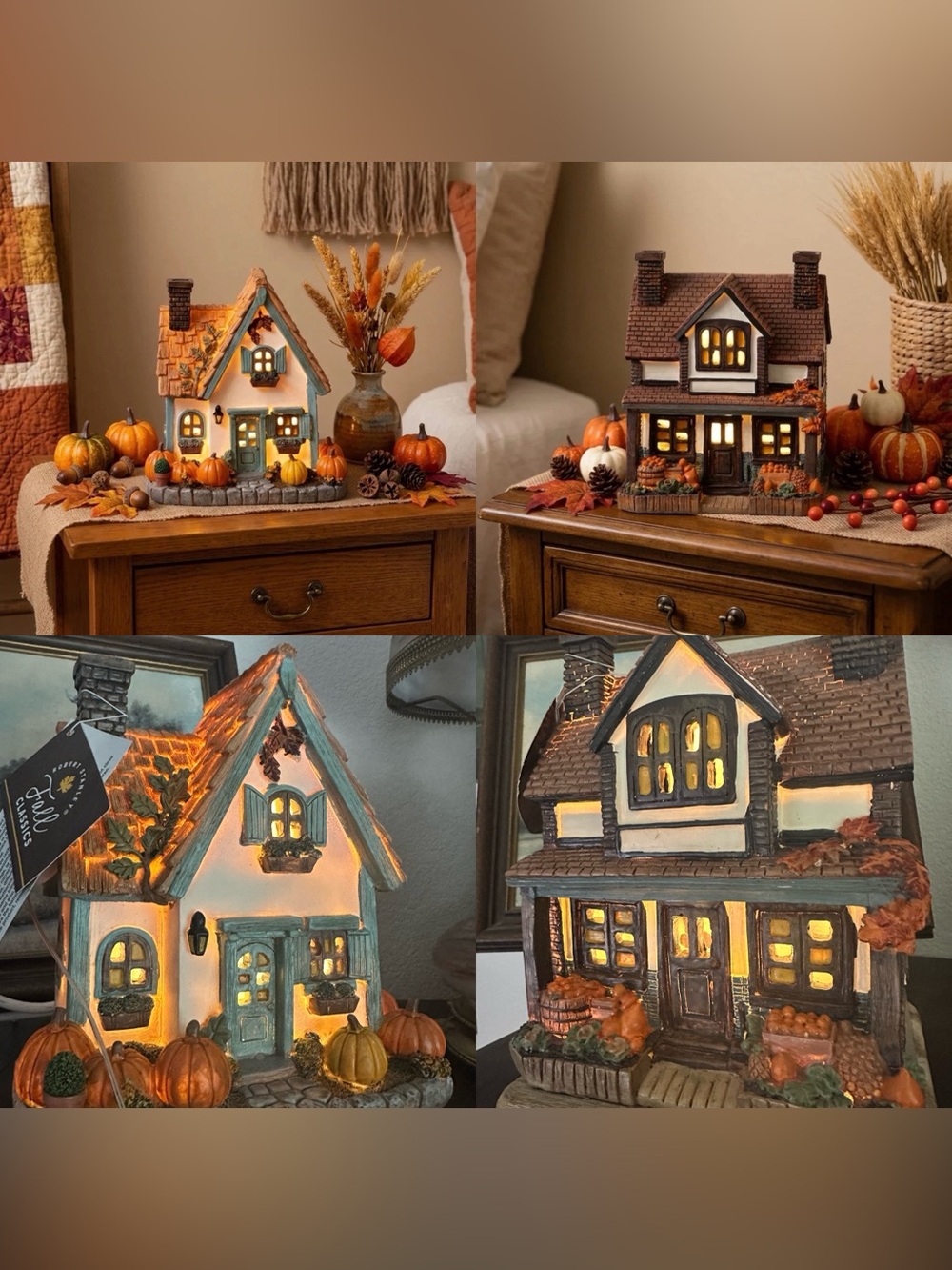 SET OF 2! ROBERT STANLEY’S Light-Up Fall Pumpkin Cottages Village Houses